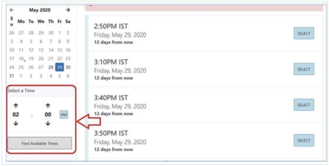 Screen showing available session